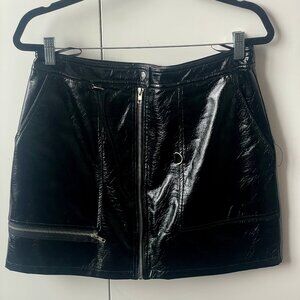Forever 21 Black Mini Vinyl Skirt with Zipper Details